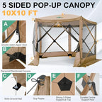 COBIZI 10x10ft Pop up Gazebo Screen House Tent for Camping, Pop-up Camping Canopy with Mesh Windows,Portable Outdoor Quick-Set Hub Tent with Carrying Bag&Ground Stakes,Khaki(Upgraded 2.0)