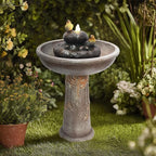 G-LEAF Outdoor Garden Bird Bath Fountain with LED Lights, Freestanding Waterfall Birdbath Garden Water Fountain for Backyard, Patio