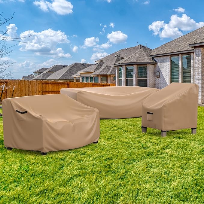 Patio Sofa Cover Waterproof - Heavy Duty 3-Seater Outdoor Couch Cover, Patio Furniture Covers with Air Vent and Handles, 85" L ×35" D×35" H, Brown