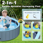 UCCY 2-in-1 Foldable Dog Pool for Large Dogs Hard Plastic Splash Sprinkler Kiddie Swimming Pool Non-Slip Portable Dog Bathtubs Collapsible Multi-Use Whelping Box Ball Pit Duck Pond Grey L-48"x12"