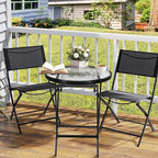 VINGLI Folding Glass Outdoor Side Table, 23.6 Inches Small Foldable Patio Bistro Table with Tempered Glass Table Top for Lawn & Garden, Balcony, Porch and Pool, Round
