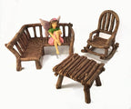 GlitZGlam Miniature Fairy Garden Furniture 3-Piece: Rustic Wood Bench, Rocking Chair and Miniature Table for The Garden Fairies