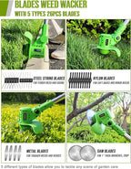 Cordless Weed Wacker, 21V Electric Weed Eater Battery Powered, 3 in 1 Grass Trimmer Cordless with 2 Batteries & Metal Blade, Electric Weed Trimmer/Lawn Edger/Brush Cutter for Yard Garden