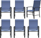Outdoor Dining Chairs Set of 6, Stackable Patio Chairs with Metal Frame & Textilene Fabric, Perfect for Patio Garden Deck, Blue