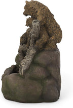 Merax 24.75" High Bear Family Fountain, Weather-Resistant Outdoor Water Feature with LED Lights, 2-Tier Waterfall for Garden Patio, Light Brown+Moss
