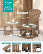 SERWALL Adirondack Swivel Glider Chair, HDPE Patio Swivel Glider Set of 2, All-Weather Glider Chair for Porch, Balcony, Wood Brown
