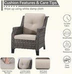 Patio Furniture Set 3 Pieces-Patio Chairs Set of 2 and A Side Table with Thick Cushions and All-Weather PE Wicker for Garden, Patio and Porch, Beige