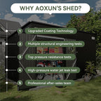 Aoxun 12' x 7.3' Shed 441 CU.FT Outdoor Waterproof Storage Shed with Triple Lockable Door Garden Metal Tool Shed for Outside (Black)