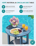 SERWALL Round Outdoor Side Table Set of 4, HDPE Small Adirondack Double End Table, Navy
