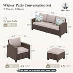 HERA'S HOUSE Wicker Patio Furniture Set, 7 Pieces Outdoor Seating Furniture, Patio Conversation Sofa Sets with Ottomans for Backyard Lawn Deck, Beige