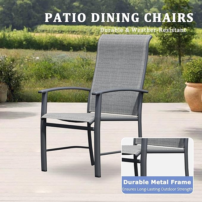 Outdoor Dining Chairs Set of 6, Stackable Patio Chairs with Metal Frame & Textilene Fabric, Perfect for Patio Garden Deck, Grey