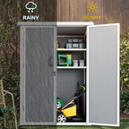 DWVO 60 Cuft Outdoor Tall Storage Shed with 2 Shelves, Weatherproof Vertical Tool Shed with Floor & Lockable Doors, Sturdy Double-Wall Plastic Cabinet for Garbage Cans and Garden Equipment (Gray)