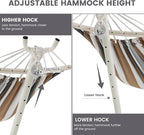 LazyDaze Hammocks Double Hammock with Stand - 2 Person Heavy Duty Outdoor Hammock for Adults, Includes Durable Steel Stand, Portable Carrying Bag and Pillow, Brown Stripes