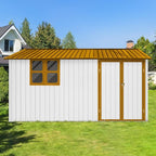 10x12 FT Outdoor Storage Shed,Metal Aluminum Waterproof Tool Sheds with Window,Heavy-Duty Sheds Unit w/Door and Vents,for Storing Bicycles,Lawnmowers,Barbeques,White+Yellow