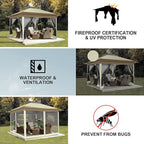 COBIZI 12x12 Pop up Gazebo on Clearance with Mosquito Netting & Sandbags, Outdoor Canopy Tent with 4 Ropes 8 Stakes & Portable Carrying Bag, Patio Portable Gazebo for Garden Backyard & Lawn,Khaki