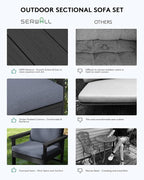 SERWALL HDPE Patio Conversation Set, 6-Piece Sectional Outdoor Furniture Set, All Weather Outdoor Couch Set Patio Furniture Set for Deck, Lawn, Black Frame with Grey Cushion