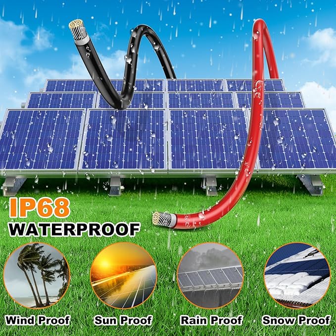 Oududianzi 2x65 Feet Solar Panel Wire, 10AWG Solar Wire Tinned Copper 10 Gauge Solar Cable PV Wire, for Outdoor Automotive RV Solar Panels Boat Marine (65FT Red + 65FT Black)