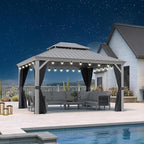 PURPLE LEAF 11' x 13' Hardtop Aluminum Gazebo with Double Metal Roof Heavy Duty All Weather Permanent Gazebo for Pool Patio Deck Lawn Garden All Weather Outdoor Pavilion Gazebos, Light Grey