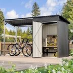 AECOJOY 10x4 Outdoor Open-Sided Storage Shed, 5x3 FT Sheds & Outdoor Storage Clearance with 5x3 Covered Porch, 30 Sq.Ft Covered, 2-in-1 Metal Small Shed with Attached Hardtop Metal Pergola Gazebo