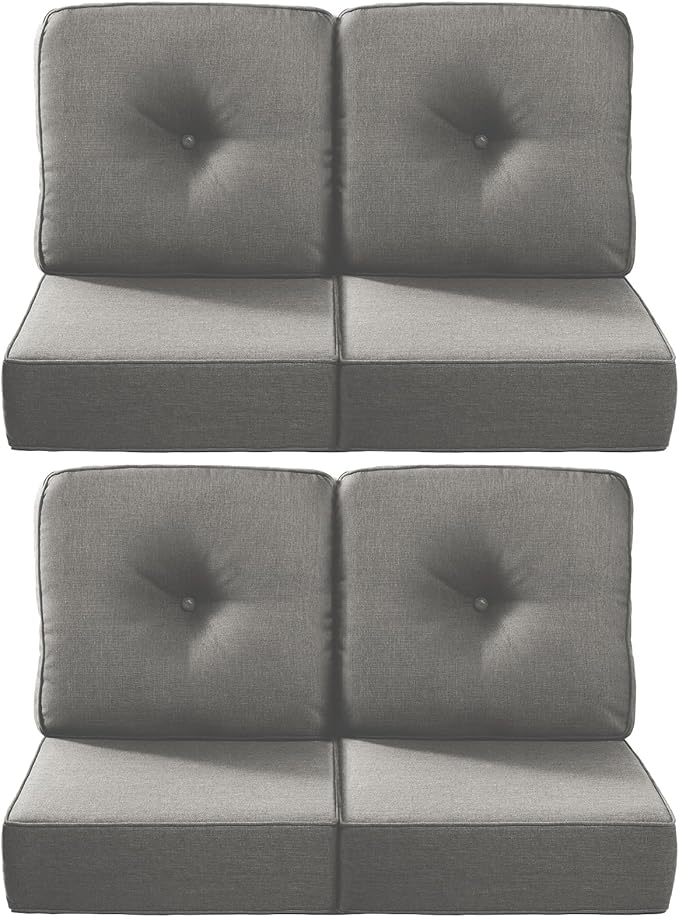 Luxury 22x24/22x25 6-Inch Outdoor Chair Cushions Set of 4 - Heavy Duty Water Repellent Comfortable Cushion for Patio Furniture Set Dining Gliding Rocking Chairs Loveseat L-Shape Sofa - Grey