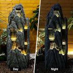 SunJet Outdoor Rockery Water Fountain with LED Lights - 51" Tall Resin Cascading Fountains and Waterfalls Feature for Patio, Yard, Garden Decor, Featuring Realistic Natural Stone Look
