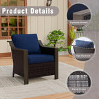 5 Piece Wicker Patio Conversation Set, All-Weather Use Outdoor 2 PE Rattan Chair, 2 Ottoman, 1 Patio Sofa, Removable Water-Resistant Cushion, Ideal for Porch, Backyard, Balcony, Poolside, Blue
