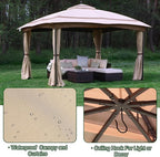 11x13 Gazebo for Patio, Gazebo with Curtains & Sandbags, Double Tier Roof Marquee Canopy for Garden, Deck, Backyard, Lawn (Khaki)-Netting not Included