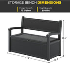 LHBcraft 70 Gallon Deck Bench with Storage,Outdoor Storage Box Bench Waterproof&Lockable, Resin Patio Furniture with Armrest for Patio, Porch, Garden,Black