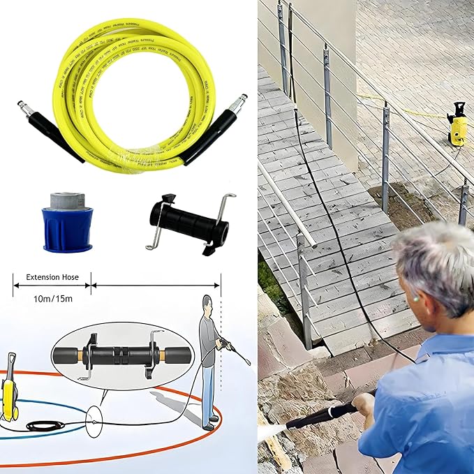 5800PSI/400Bar Ultra Flexible Pressure Washer Hose for Bosch Home Cleaning, 5M-30M High Pressure Extension Tube with Quick-Connect Adapter,(Red/Blue/Yellow/Green/Grey/Orange/Light Blue)(Yellow,16FT)