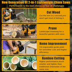 Chainsaw Cordless, 12 Inch Electric Chain Saw, Handheld Brushless Chainsaws with Tool-free Chain Tension & Auto Lubrication, 4000mah*2 Battery (12 Inch Chainsaw)