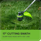 Greenworks 40V 17" Brushless Cordless String Trimmer/Weed Wacker, 5.0Ah Battery and Charger Included