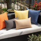 Kevin Textile Outdoor Waterproof Throw Pillow Covers Pack of 2 Weaving Texture Water Resistant Outside Decorative Cushion Covers for Garden Patio Tent Balcony Bench Couch Sofa 18x18 Inch, Yellow