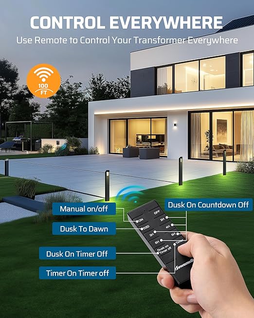 DEWENWILS 200W Low Voltage Landscape Transformer, 120V AC to 12V DC, Outdoor Landscape Lighting Transformer with Remote, Photocell Sensor & Timer, Weatherproof for Garden Spotlights Pathway Lights