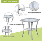 Outdoor Patio Swivel Rocker Chairs - 3 Piece Patio Bistro Set,Wicker Patio Furniture Set with 2 Swivel Rocking Chairs and 1 Glass Top Side Table for Deck Porch Garden,Light Grey/SkyBlue