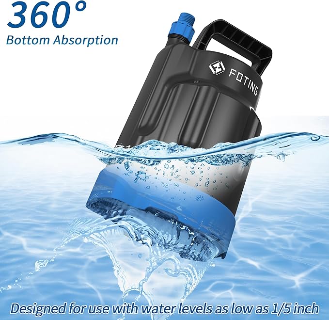 Submersible Water Pump 1/2HP Electric Utility Pump, 1860GPH Sump Pump Submersible Thermoplastic for Swimming Pool Garden Pond Basement Draining with 25ft Long Power Cord