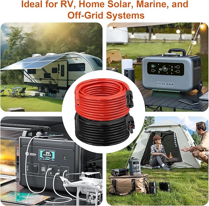 XRDS -RF Solar Extension Cable 8AWG, 30FT Red & Black Solar Panel Wire with Solar Connectors, PV Wire with Disconnect Wrenches & Extra Male/Female Connectors for RV, Camper, Inverter, Off-Grid System