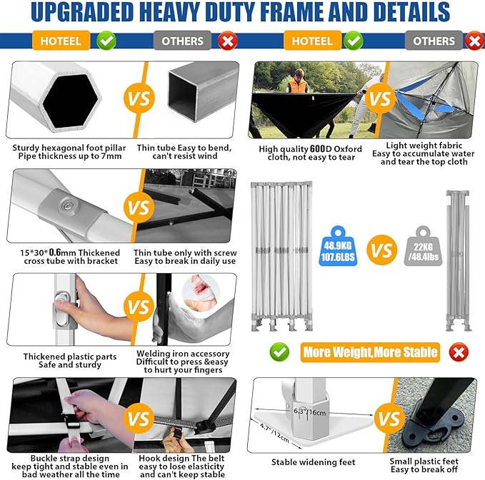 HOTEEL 10x30 Pop up Canopy Tent for Parties, Heavy Duty Easy Setup Tent Without Sidewalls, Outdoor Commercial Instant Gazebo for Wedding Event, with Portable Bag, Khaki(Hexagonal Frame)