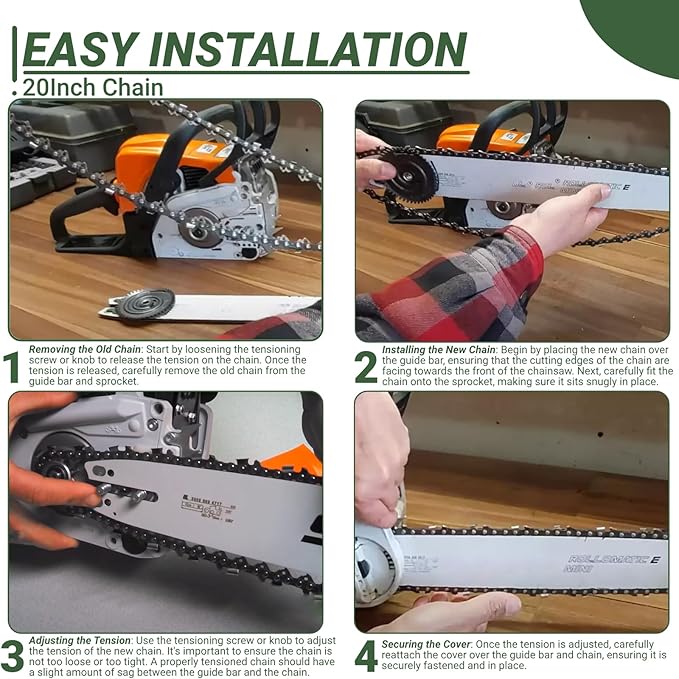 20 Inch Chainsaw Chain 80 Drive Links .325" Pitch .050" Gauge Compatible with Fits Husqvarna450 Rancher,4435E,440E,445E,450E,Jonsered CS2252 MAKITA EA5600F Craftsman S205 and More (4Pack)