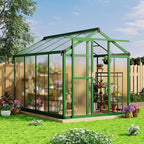 6 X 8 FT Greenhouse, Heavy-Duty Polycarbonate Large Walk-in Greenhouse Roof Vent ,Aluminum Frame & Lockable Door, for Backyard, Green Houses for Outside Garden Backyard