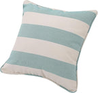 Outdoor Throw Pillow with Insert 18x18 Inch, Set of 2, Piping Edge Waterproof Fade Resistant Decorative Fluffy Pillows for Patio Furniture Chair Bench Couch Sofa - Teal Ivory Striped