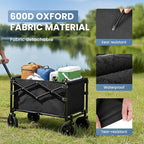 DUMOS Collapsible Wagon with Wheels, 176 lbs Wagons Carts Foldable Wagon Cart with Flexible Handle, Lightweight Portable Folding Utility Grocery Shopping Cart for Grocery Sports Garden Camping