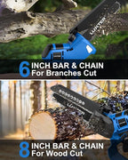 LUXTER Mini Chainsaw Cordless Brushless 8 inch & 6 inch Electric Chain Saw with 2 x 2.0Ah Battery Small Handheld Chainsaw Lightweight for Trimming & Wood Cutting Gardening Power Tool for Man Dad Women