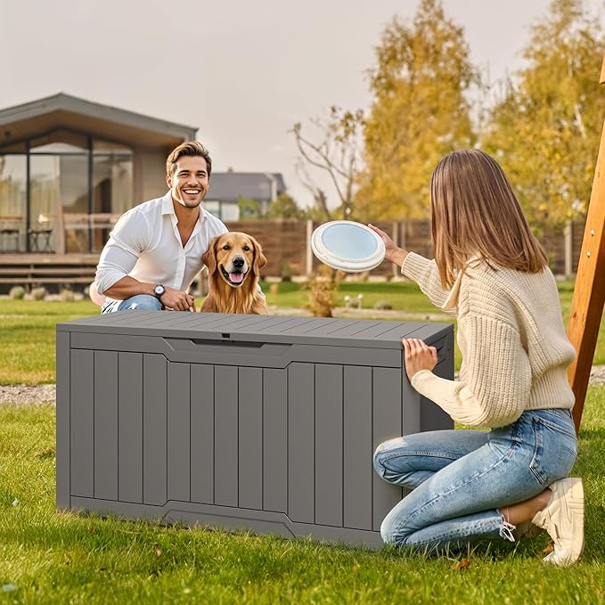YITAHOME 80-Gallon Waterproof Resin Outdoor Storage Box, Lockable Storage Container for Outdoor Furniture, Cushion Storage, Pool Accessories, Garden Tools and Sporting Gear, Taupe