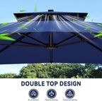 10x13 FT Cantilever Patio Umbrella with Base Included Double Top Outdoor Rectangular Large Heavy Duty Aluminum Offset Umbrellas with 7 Level Tilt 360-degree Rotation for Pool Garden Deck, Navy