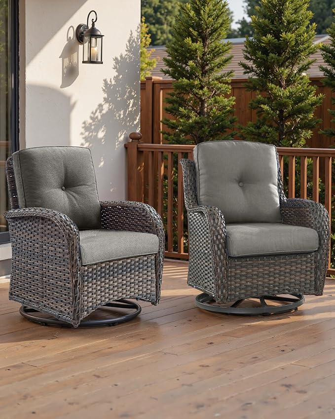 Pop 22x25/22x24 Outdoor Cushions for Patio 5 Piece Set - Set of 5 Water-Resistant Replacement Cushion for Wicker Dining Rocking Swivel Chairs Loveseat Couch Sectional Sofa - Grey/Button
