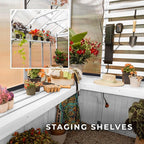 Backyard Discovery Bellerose 9' x 6' White Cedar Wood and Polycarbonate Walk-in Greenhouse Kit with Pergola, Exhaust Fan, Window, Hose Hook-Ups, PowerPort, Staging Shelves for Outdoor Gardening