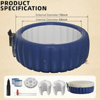 2-4 Person Inflatable Hot Tub - 73"x28" Round Portable Outdoor Spa with 146 Bubbling Jets & Smart Control,2 Contoured Headrest,Cup Holder and Cover, Blue