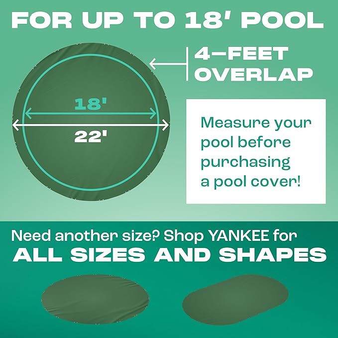Yankee Emerald Series Pool Covers for Above Ground Pools | Round 18 ft Swimming Pool Cover w/Steel-Core Cable, Winch for Winterization | 9 mil Medium-Thickness for Off-Season, On-Season Protection