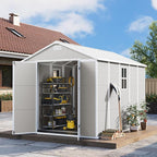 DPATIO Resin Storage Shed 8 x 10 FT, Outdoor Garden Sheds with Floor Plastic Patio Outdoor Storage with Lockable Door for Bike, Garbage Sandstone