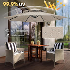 FLAME&SHADE 9ft Patio Umbrella - 2 Tiers Outdoor Umbrella with Push Button Tilt and Crank for UV Protection, Table Market Umbrella for Garden, Deck, Backyard, Pool and Beach(Taupe)